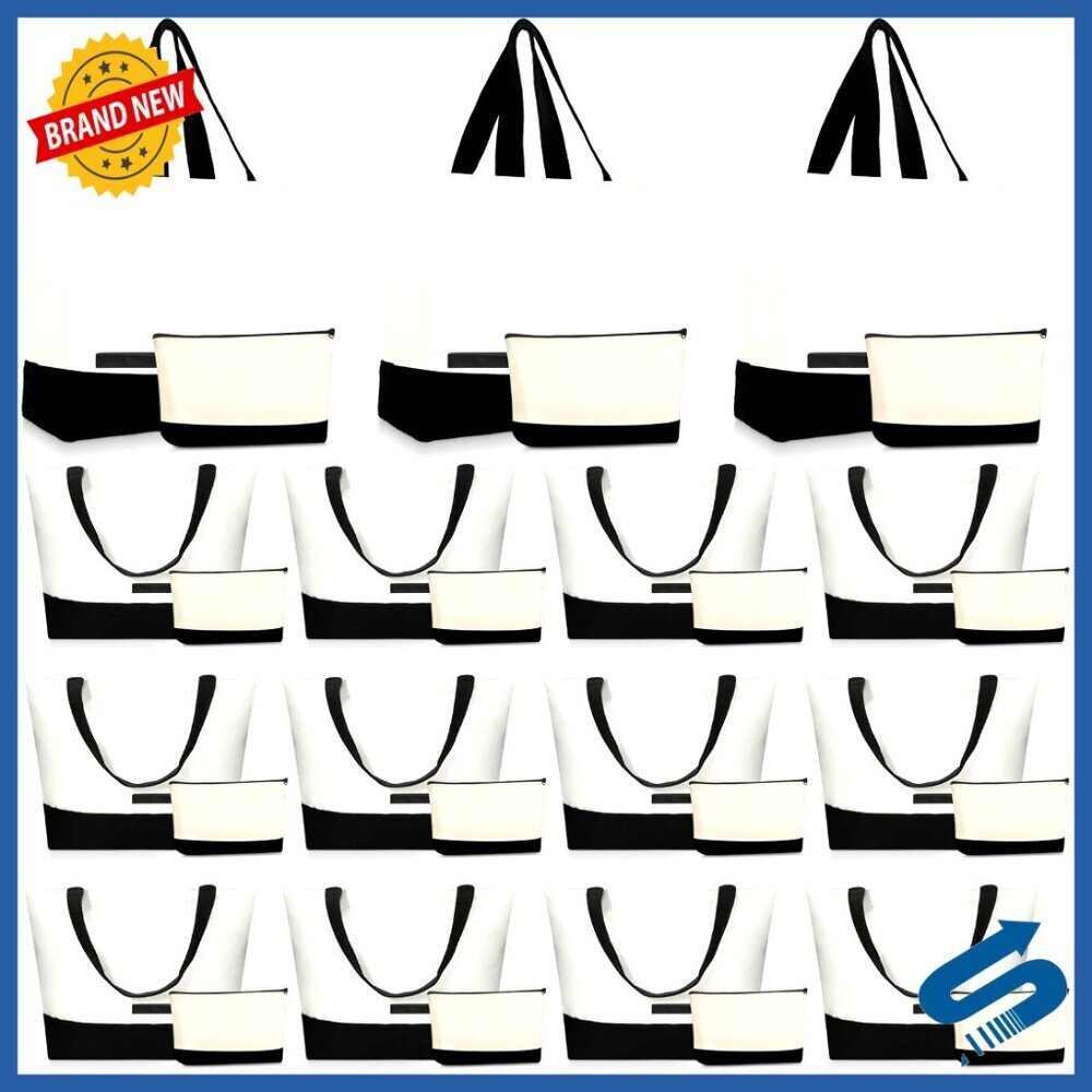 Canvas Tote Bags Bulk Set with Zipper Cosmetic Pouches Reusable DIY Craft
